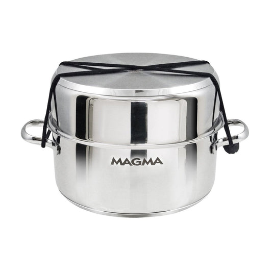Magma 10 piece nesting cookware set stacked for storage