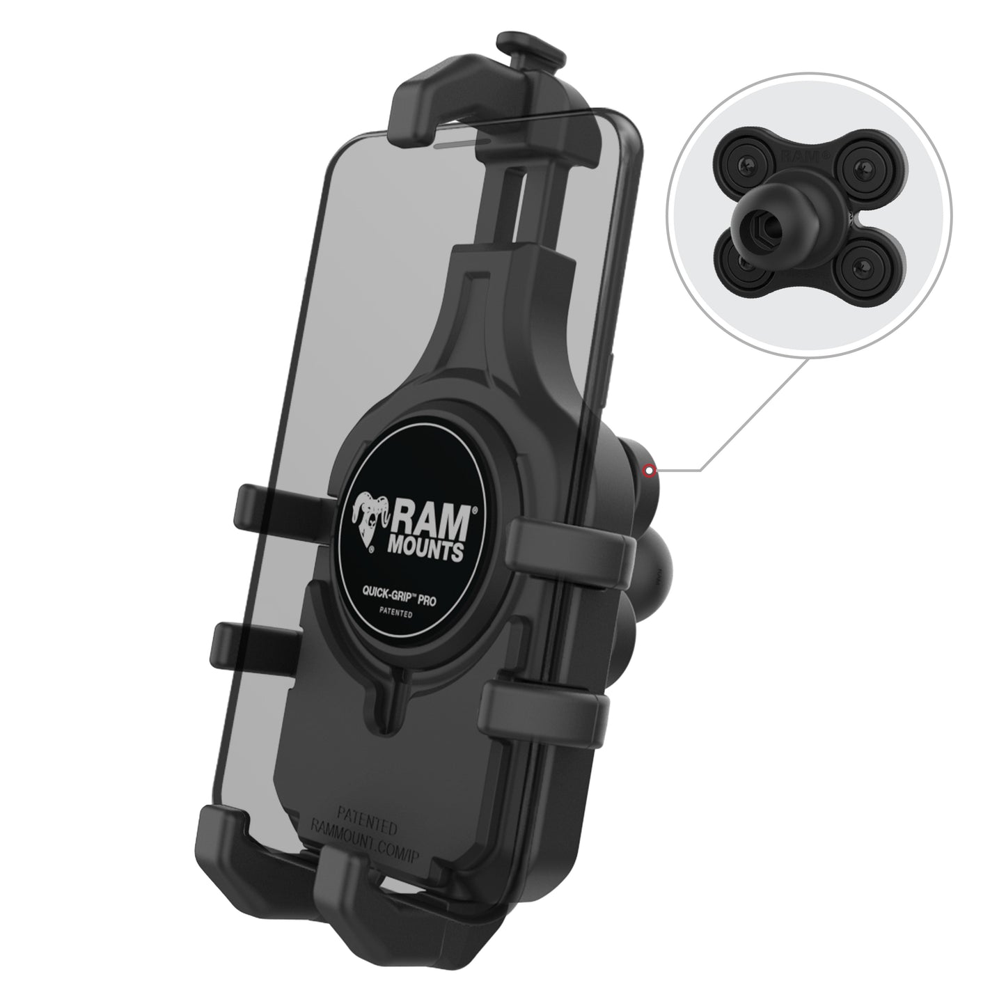 RAM Mounts Quick-Grip Pro phone holder with vibration damper and B size ball