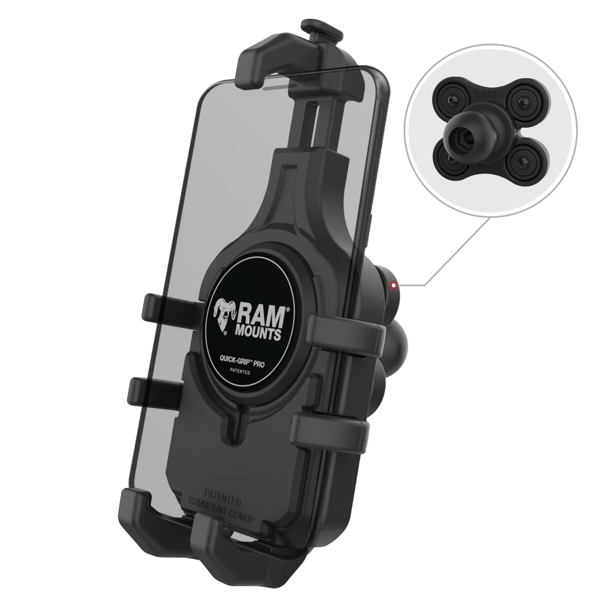 RAM Mounts Quick-Grip Pro phone holder with vibration damper and B size ball