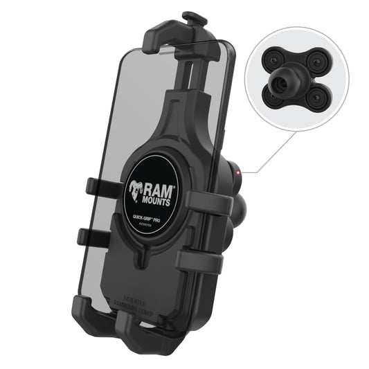 RAM Mounts Quick-Grip Pro phone cradle, component of the pontoon rail phone mount kit