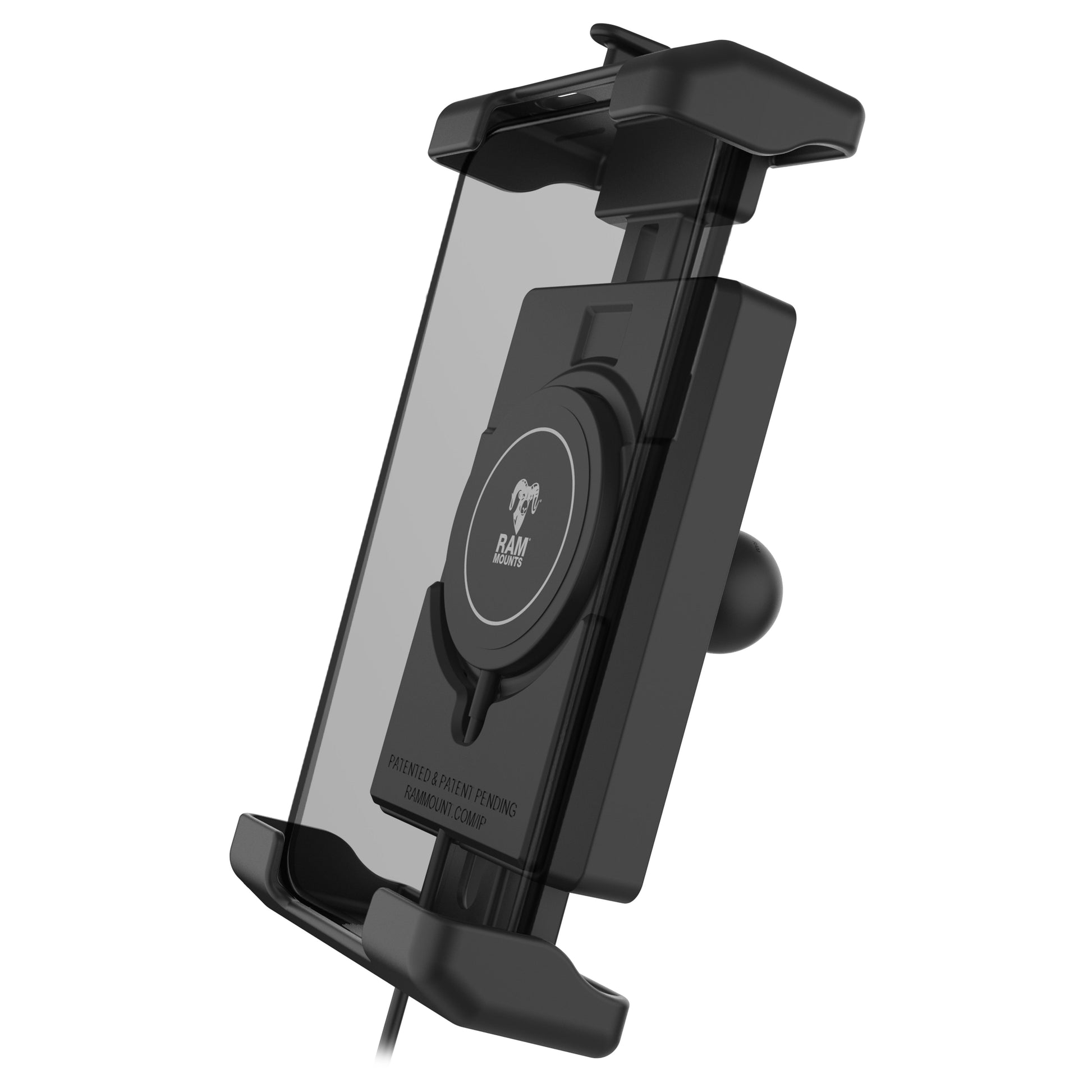 RAM Mounts Quick-Grip Pro XL phone holder with Qi2 wireless charger and B-size ball