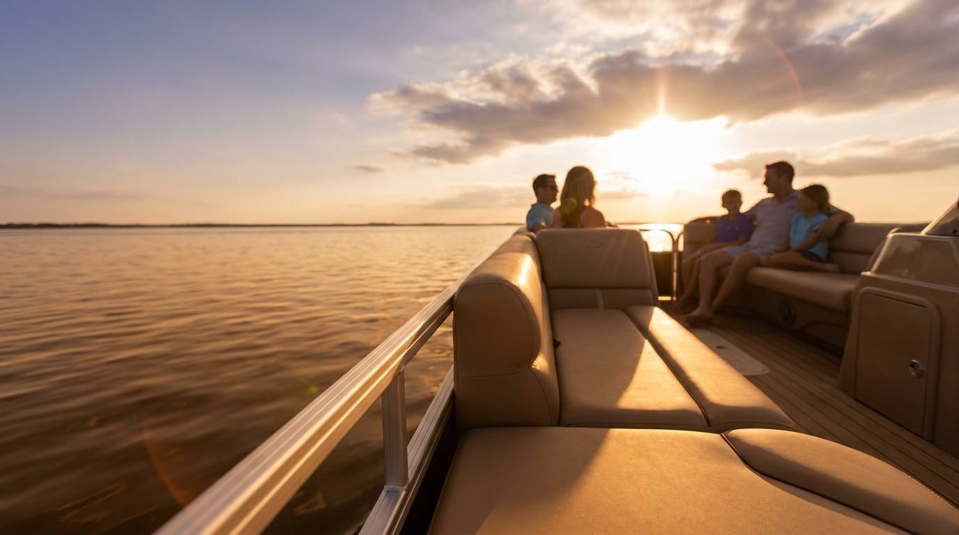 Golden hour on a pontoon deck, Gulf Coast