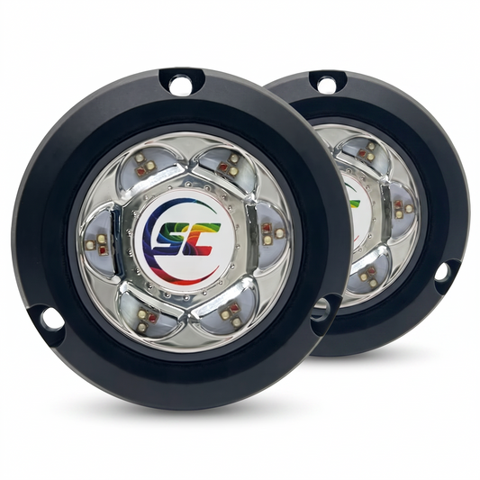 Two Shadow-Caster SC2 full-color surface mount underwater boat lights - port and starboard pair