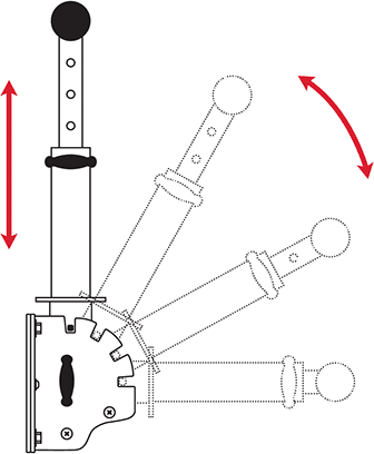 Megaware FlexStep Pro adjustment diagram showing height and swing range