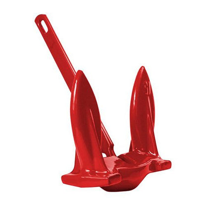 Greenfield red coated navy anchor, alternate angle showing swing arm and flukes