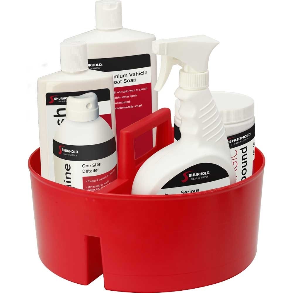 Shurhold bucket caddy included in the Ultimate Bucket Kit, holding cleaning bottles